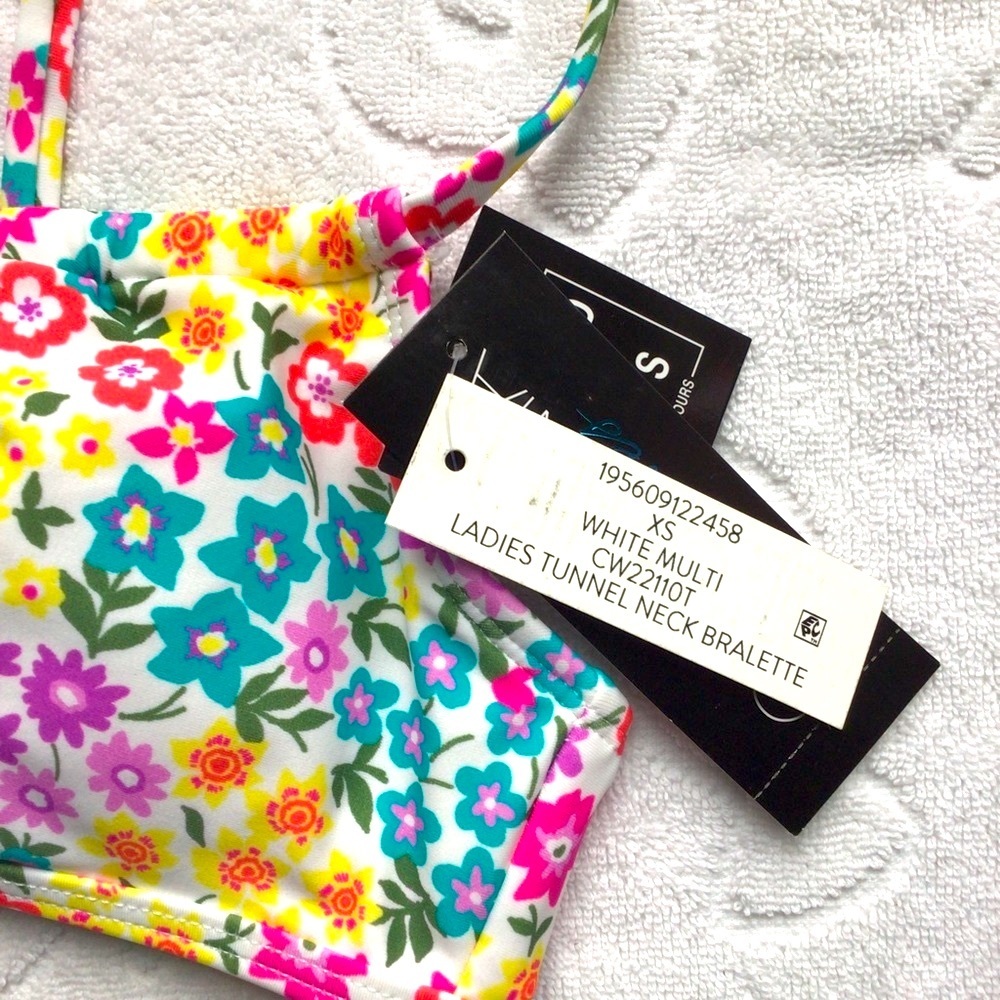 California Waves White Floral Tunnel Neck Bralette Bikini Top - NWT - Picture 7 of 8